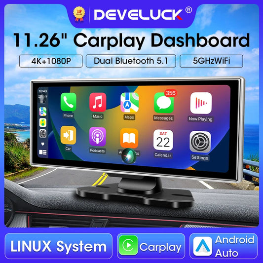 Caméra embarquée 4K 11,26 pouces, double objectif, enregistreur vidéo sans fil CarPlay et Android Auto, navigation GPS, 5G, Wi-Fi, FM, AUX